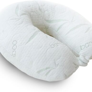 Sacred Thread Rayon Derived from Bamboo Travel Neck Pillow for Airplanes, Memory Foam for Airplane, Ergonomic Design Neck Rest, Travel Pillow for Sleeping (White)