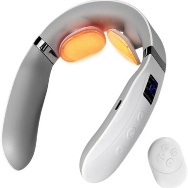 Neck Massager with Heat, Ultra-Lightweight Electric Pulse Device for Neck Relaxation, Cordless Mini Smart Massager for Soothing Stiff Muscles, for Home, Office and Travel